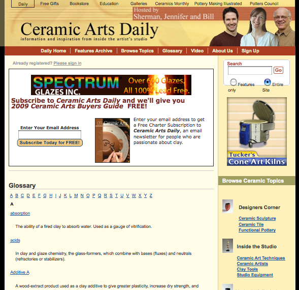 CeramicArtsDaily.com Glossary Landing Page