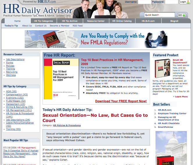 HRDailyAdvisor.com Home Landing Page