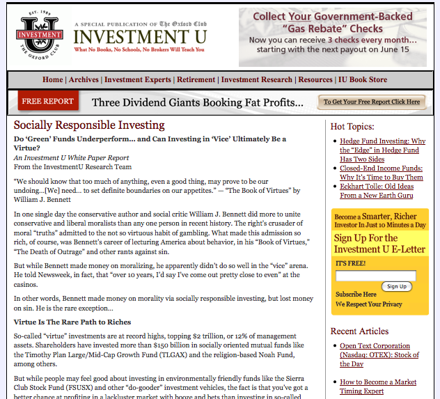 InvestmentU.com Article Landing Page