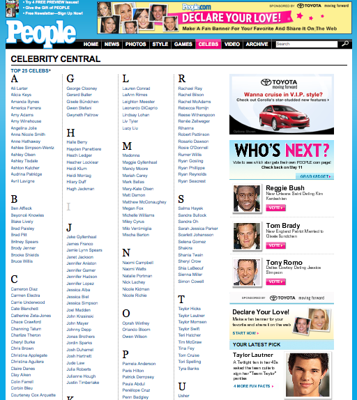 People.com Keyword Index Landing Page
