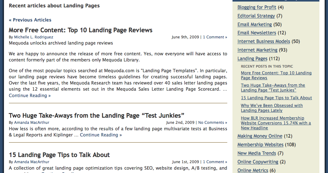 Recent articles about landing pages from Mequoda.com