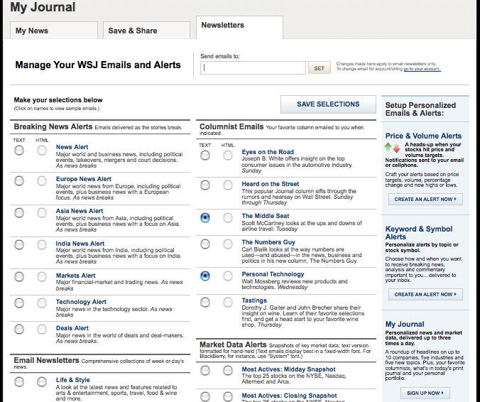 WSJ Email Newsletter Center