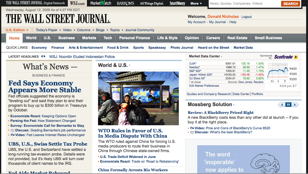 WSJ Member Home Page