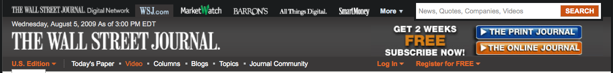 Wall Street Journal Top Navigation