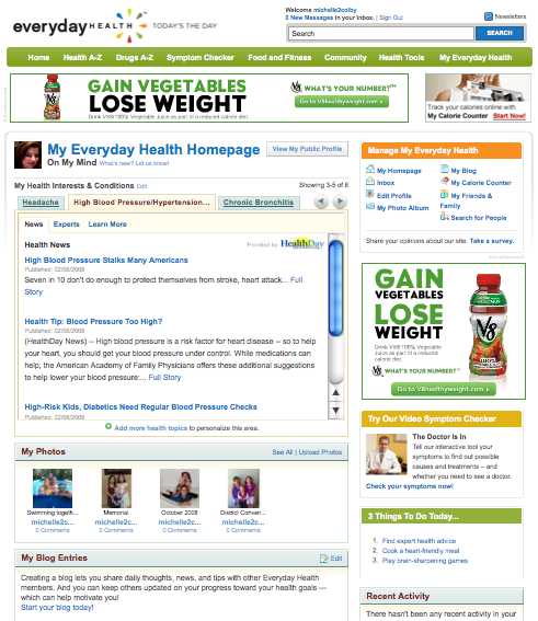 EverydayHealth.com Known User Homepage