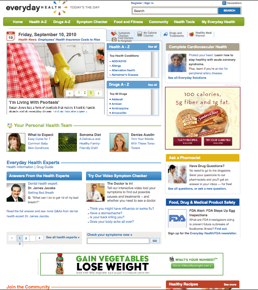 EverydayHealth.com Unknown User Homepage