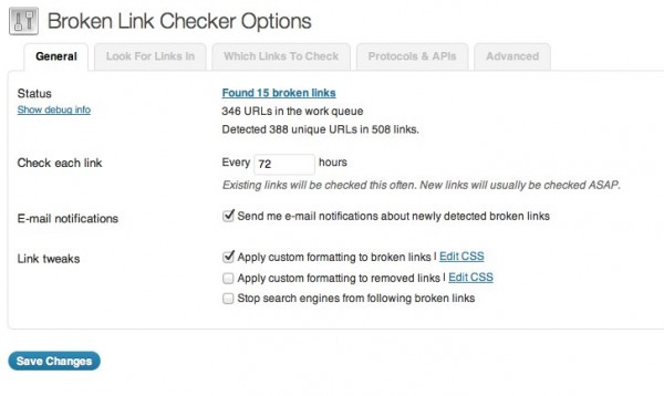 Link Checker Settings