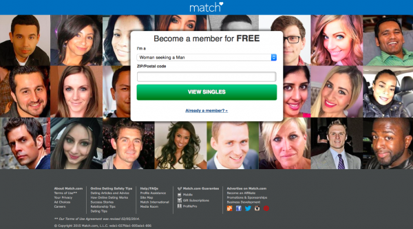 Match.com home page - membership website business model