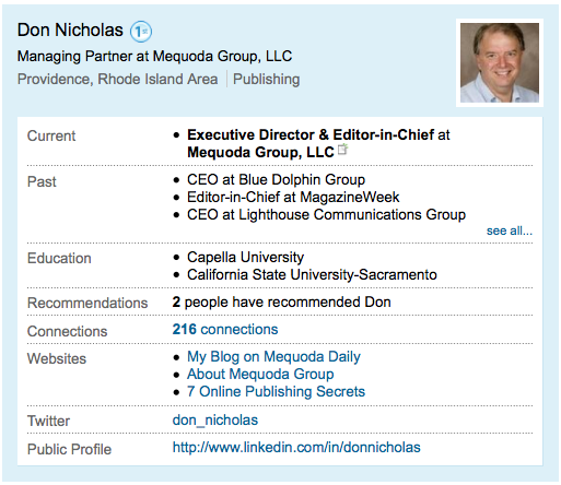 Linkedin Profile for Don Nicholas