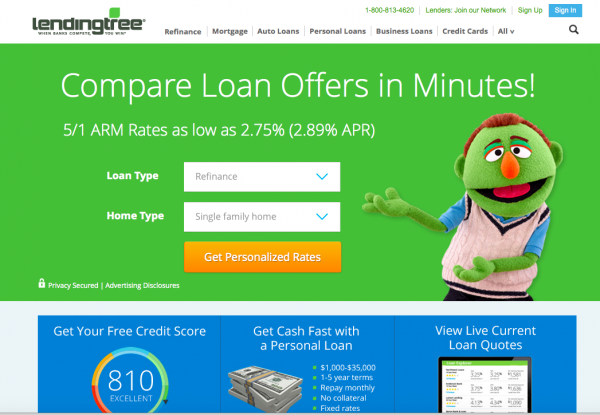 Lending Tree lead generation website business model home page