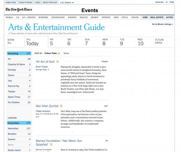 New York Times Events Calendar