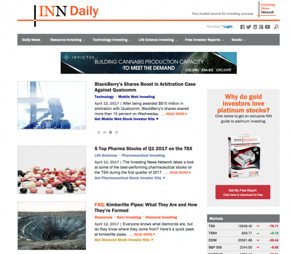 Investing News Network Subscription Website System