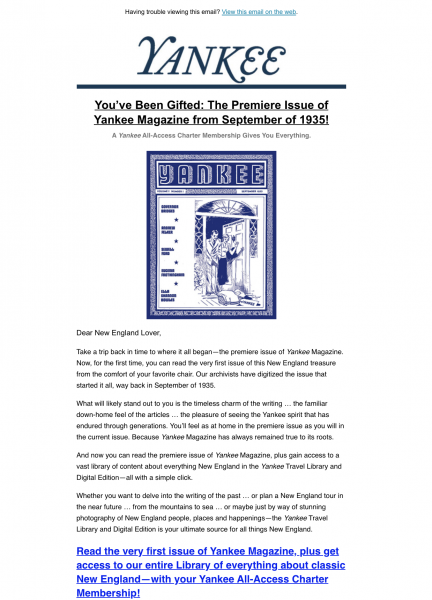 Yankee Magazine Membership Email Marketing