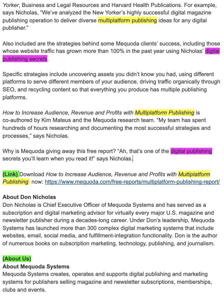 A Successful SEO Press Release Example Mequoda Daily