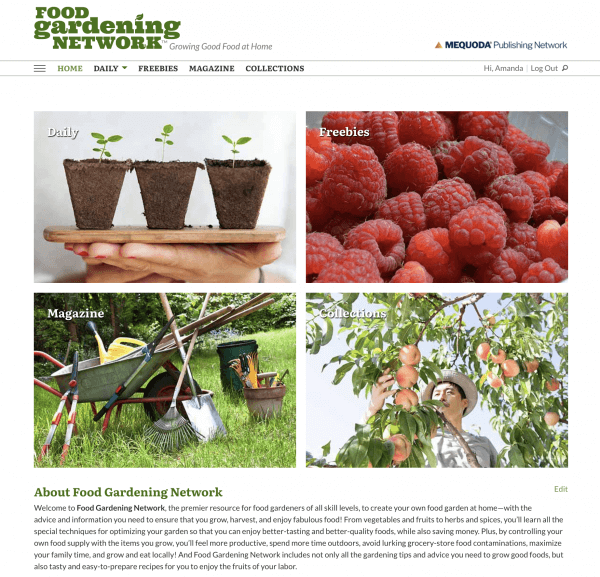 Website Homepage Design of FoodGardeningNetwork.com