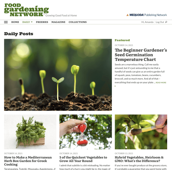 Portal Homepage for Food Gardening Magazine