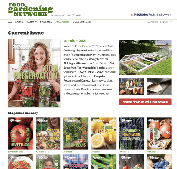 Magazine Website for Food Gardening Magazine