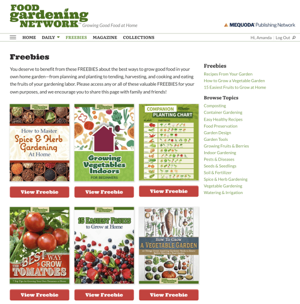 Freebies for Food Gardening Magazine