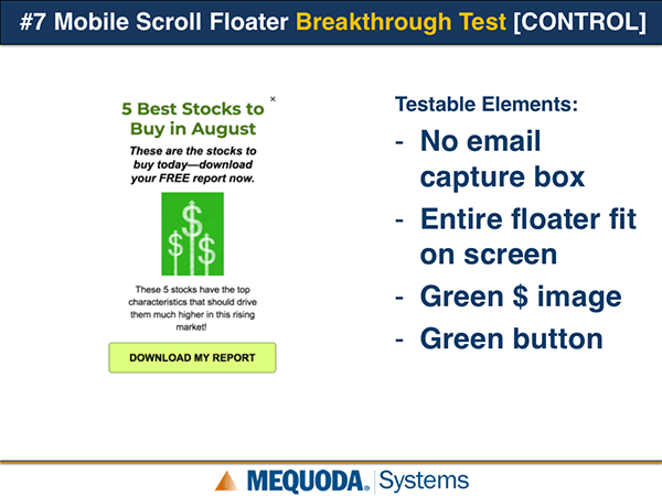 Mobile Scroll Floater Breakthrough Test Control