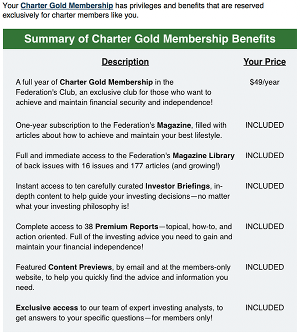 FFF statement of benefits