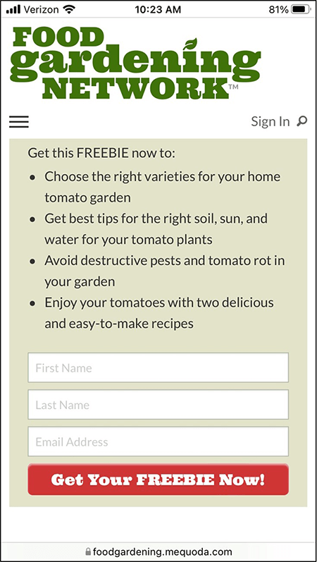 Food Gardening Network mobile responsiveness