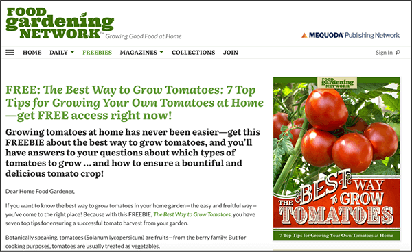 Food Gardening Network Rapid Conversion Landing Page