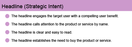 Landing page guidelines for headlines
