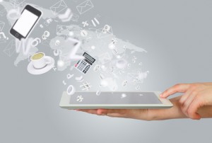 Hands holding tablet pc. Office work concept