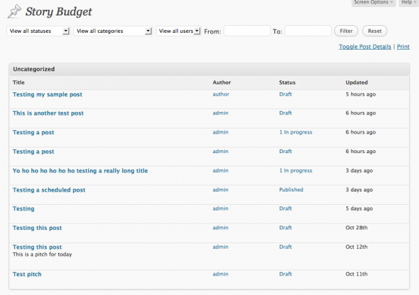 Story Budget View