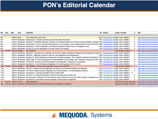 PON Editorial Calendar
