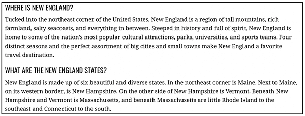 Yankee SEO Copy and Map of New England
